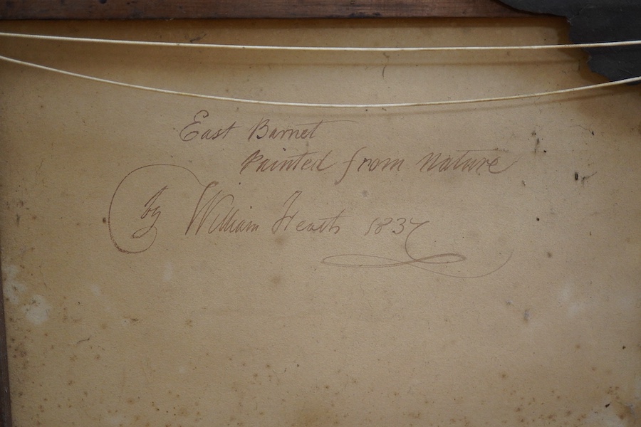 William Heath (19th. C), ‘East Barnet, painted from nature’, inscribed in ink and E. Stacy-Marks label verso, watercolour, 24 x 36cm